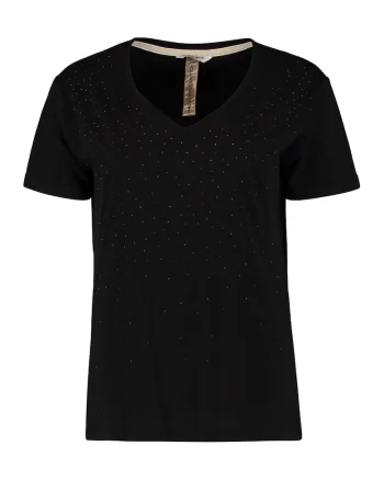 Tricou din amestec de modal cu decolteu in V, Negru