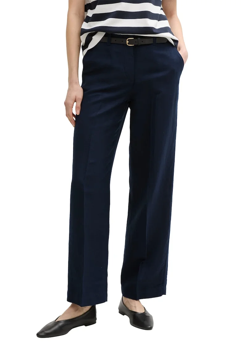 Pantaloni din amestec de in cu pliuri, Bleumarin