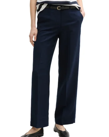 Pantaloni din amestec de in cu pliuri, Bleumarin