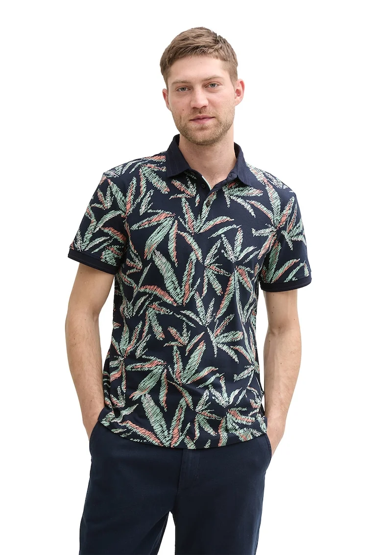 Tricou polo cu croiala regular-fit, Verde/Bleumarin