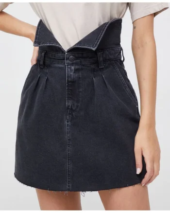 Fusta denim dama,  Bumbac, Negru, Negru