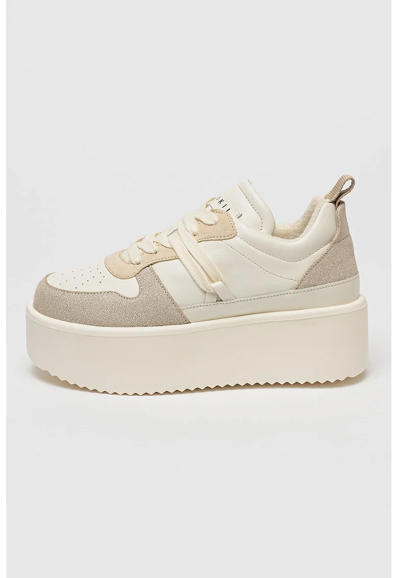Pantofi sport de piele flatform, Bej/Crem
