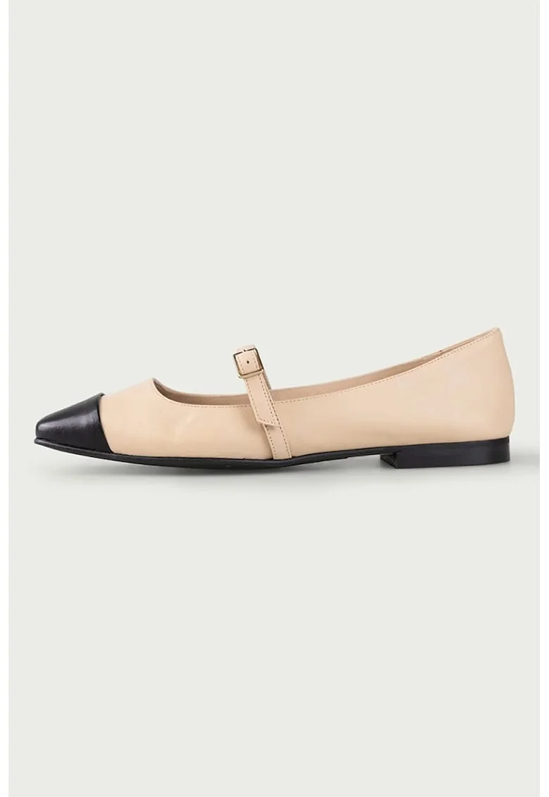 Balerini din piele cu aplicatie cap-toe, Negru/Bej