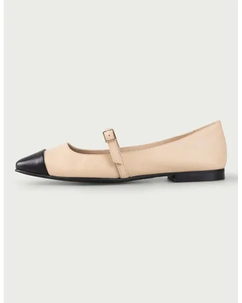 Balerini din piele cu aplicatie cap-toe, Negru/Bej