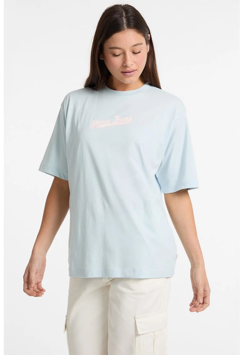 Tricou lejer cu logo pe piept, Alb/Albastru glaciar