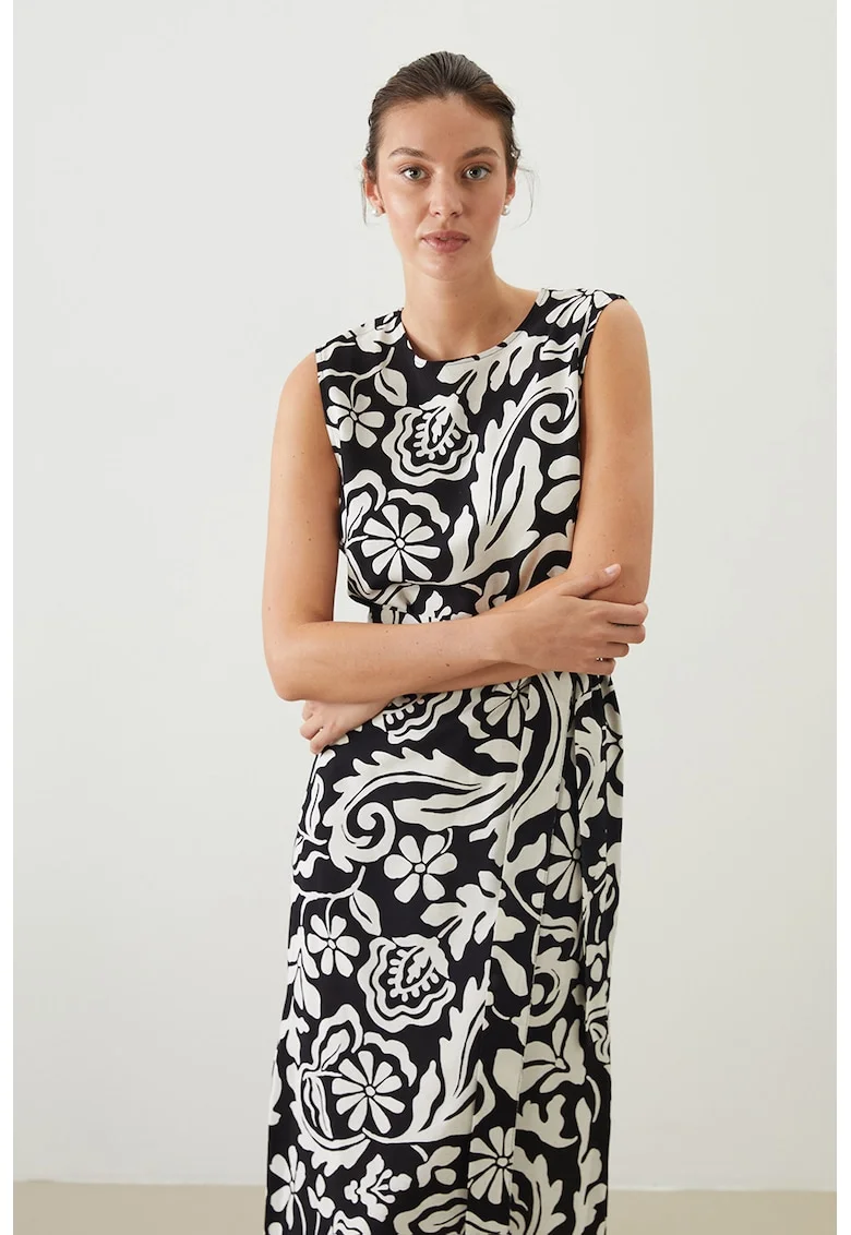 Rochie evazata cu slit lateral, Alb/Negru