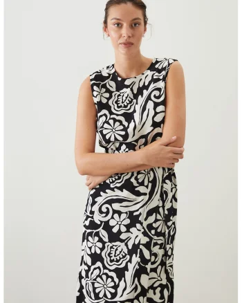 Rochie evazata cu slit lateral, Alb/Negru