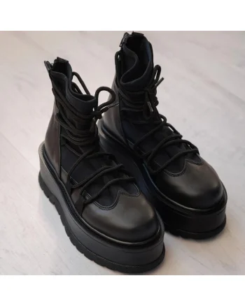 Ghete din piele si textil Moon, Negru, Negru