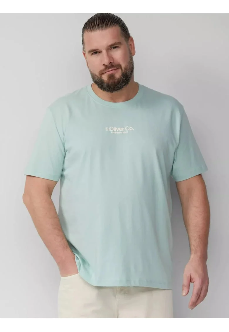 Big Sizes Tricou barbati big sizes cu decolteu la baza gatului, logo contrast, Verde menta