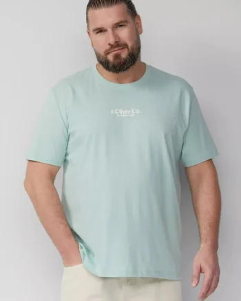 Big Sizes Tricou barbati big sizes cu decolteu la baza gatului, logo contrast, Verde menta