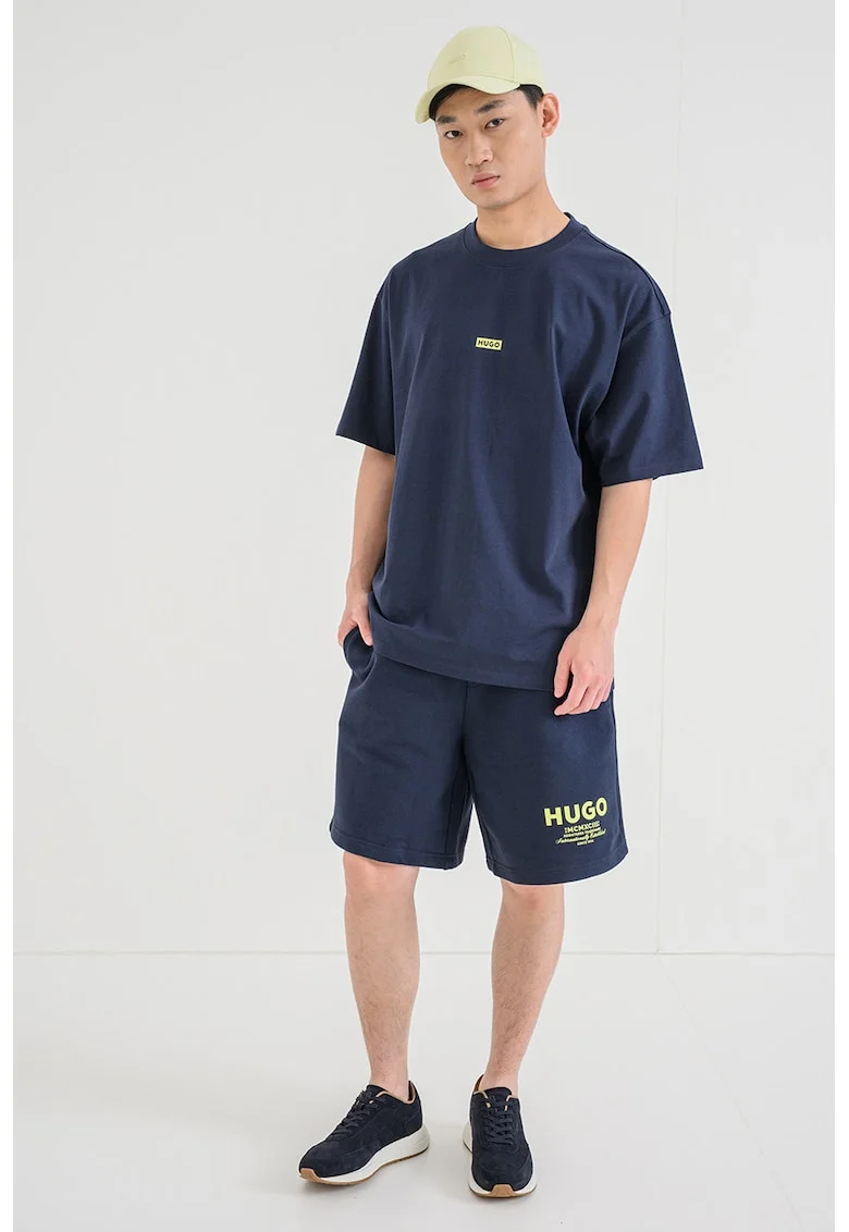Tricou de bumbac cu logo Nalono, Galben/Albastru ultramarin
