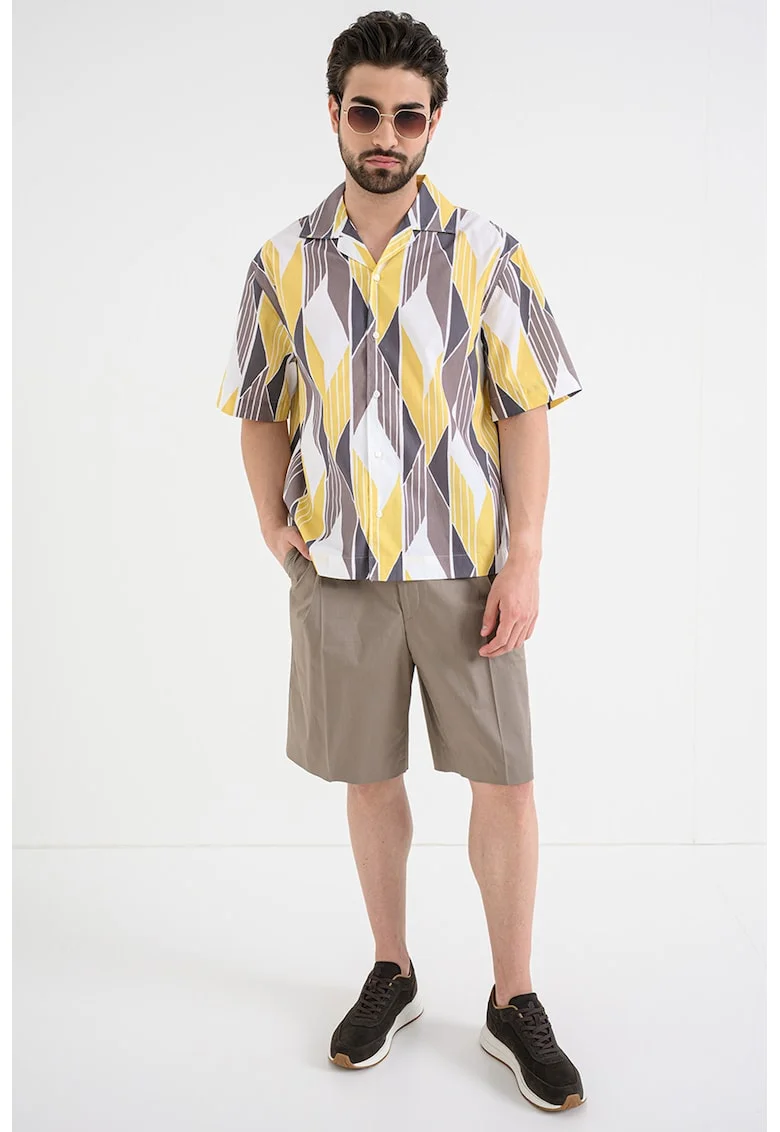 Camasa relaxed fit cu logo, Alb/Gri/Galben
