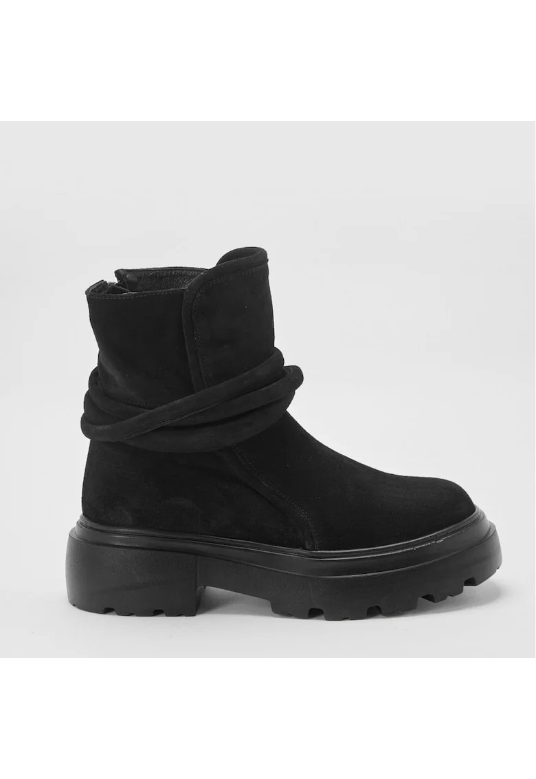 Ghete din piele intoarsa Twist, Negru, Negru stins