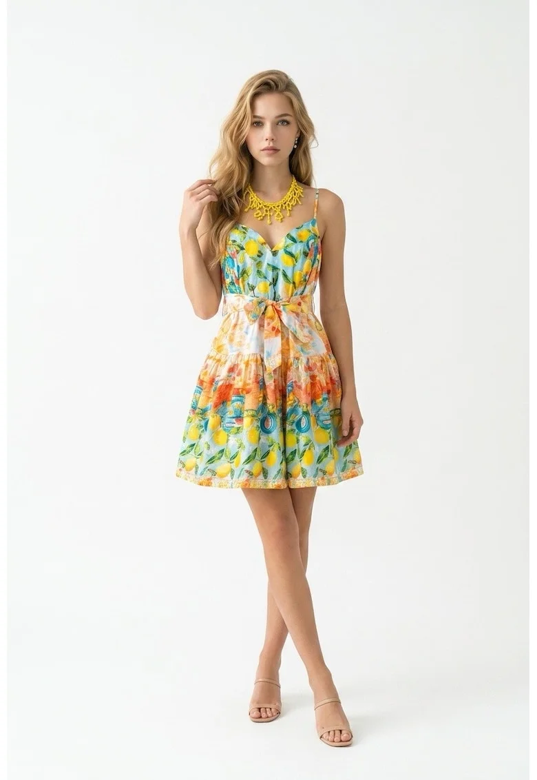 Rochie portocalie cu imprimeu cu corali, Multicolor