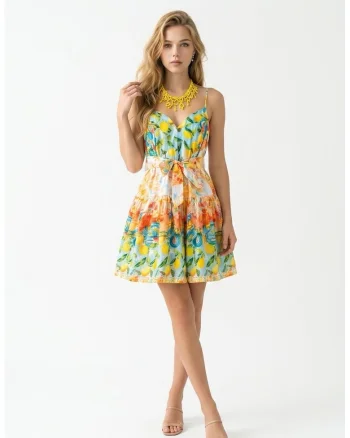 Rochie portocalie cu imprimeu cu corali, Multicolor