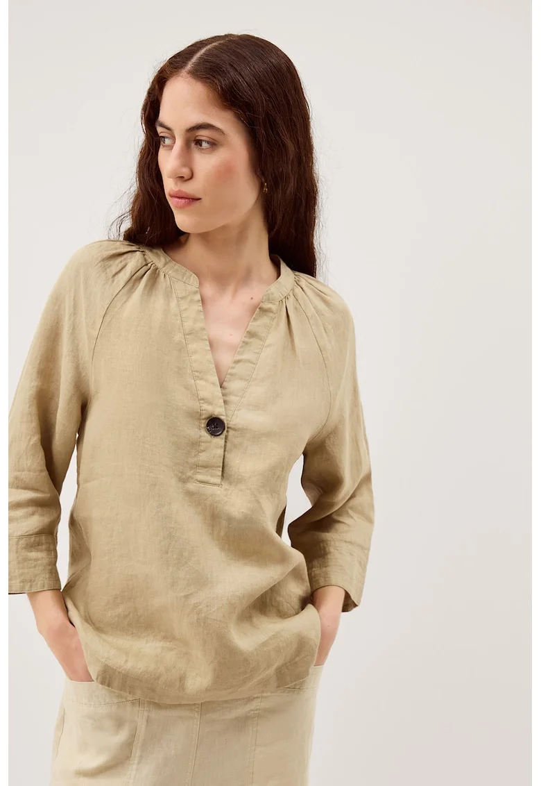 Bluza de in cu decolteu in V, Kaki