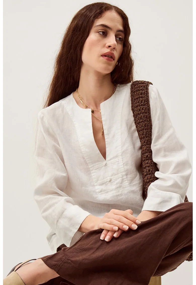 Bluza de in cu decolteu in V, Alb