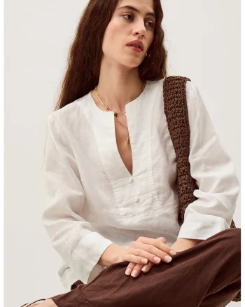 Bluza de in cu decolteu in V, Alb