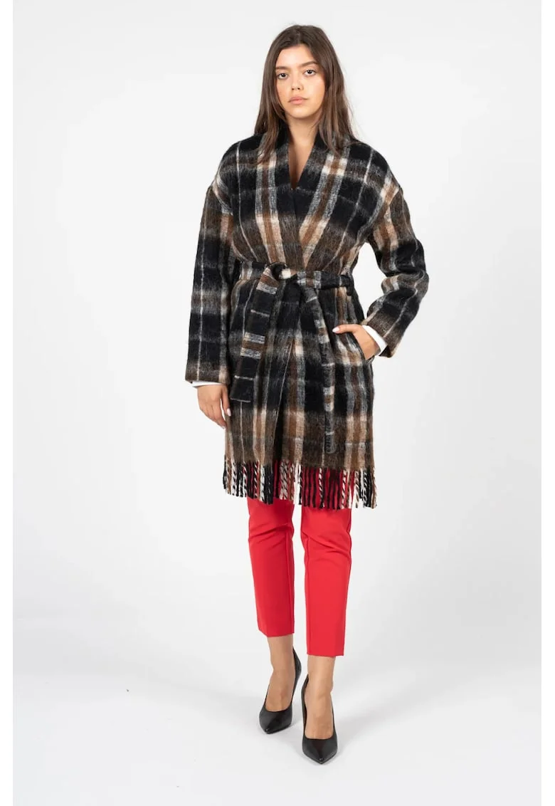 Cardigan in carouri decorat cu franjuri Rebel Queen, 36