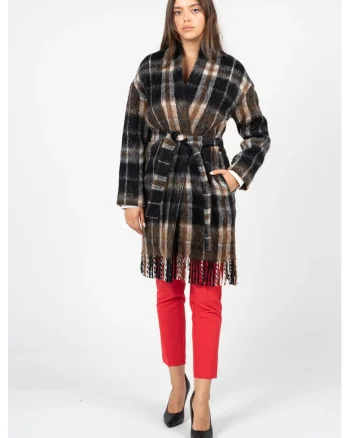 Cardigan in carouri decorat cu franjuri Rebel Queen, 36
