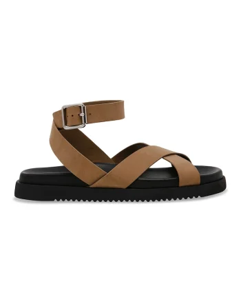 Sandale din piele cu talpa plata, Negru/Maro taupe