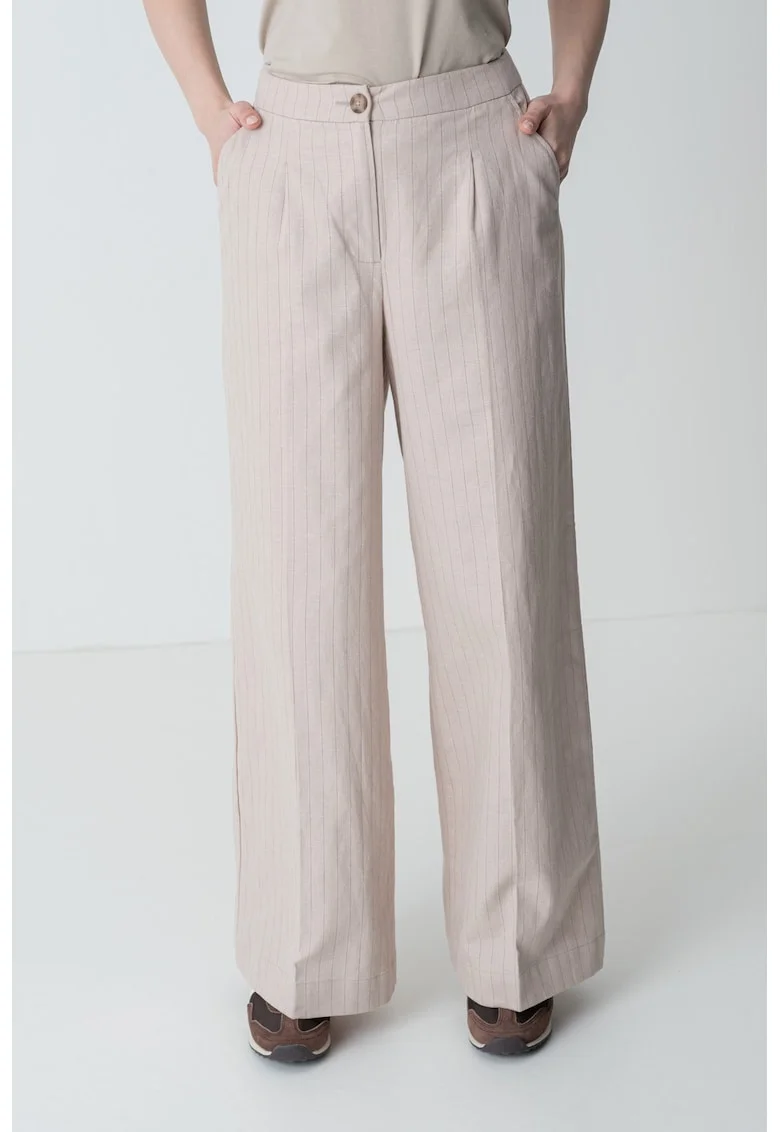 Pantaloni lungi cu croiala dreapta si talie medie, Bej