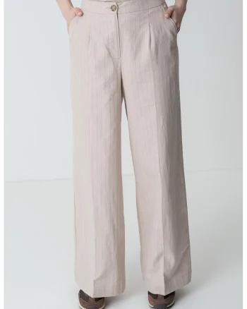 Pantaloni lungi cu croiala dreapta si talie medie, Bej