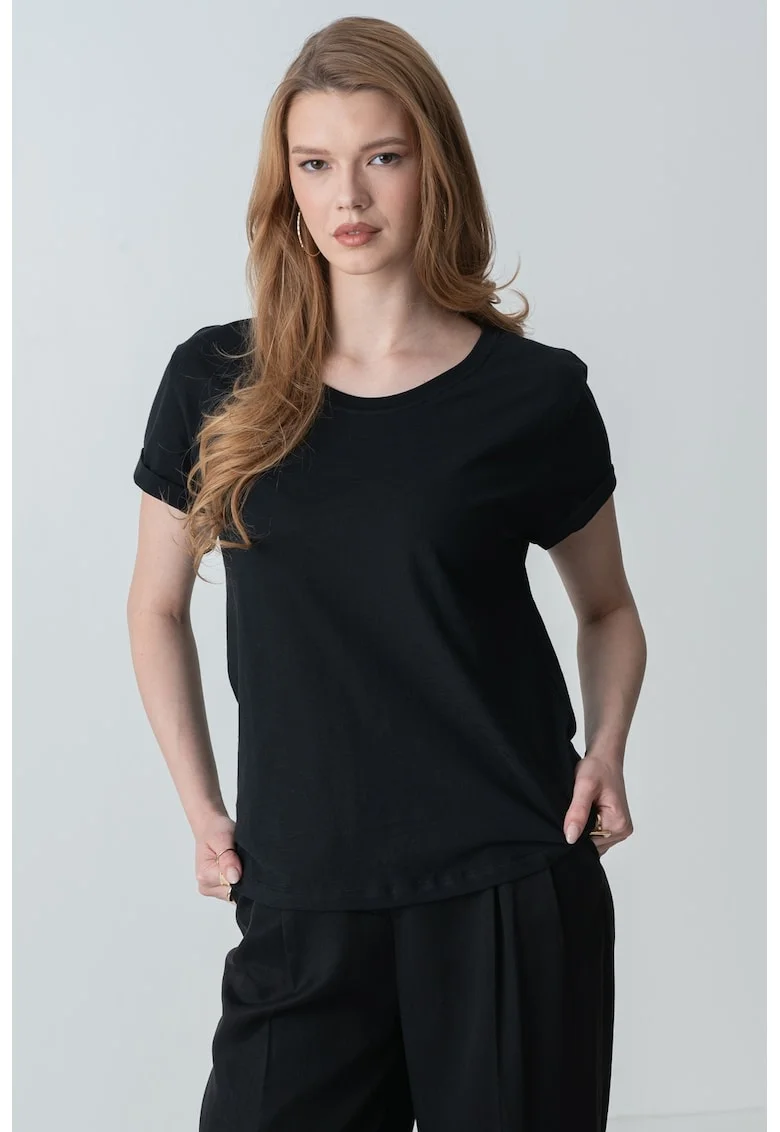 Tricou cu decolteu rotund, Negru