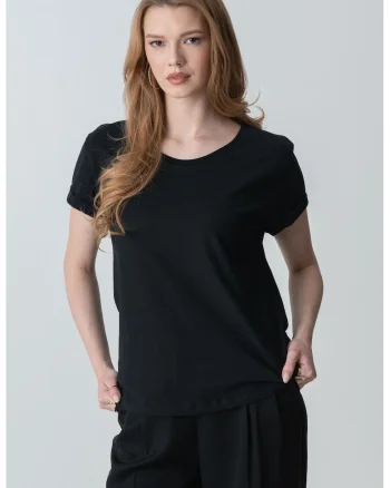 Tricou cu decolteu rotund, Negru