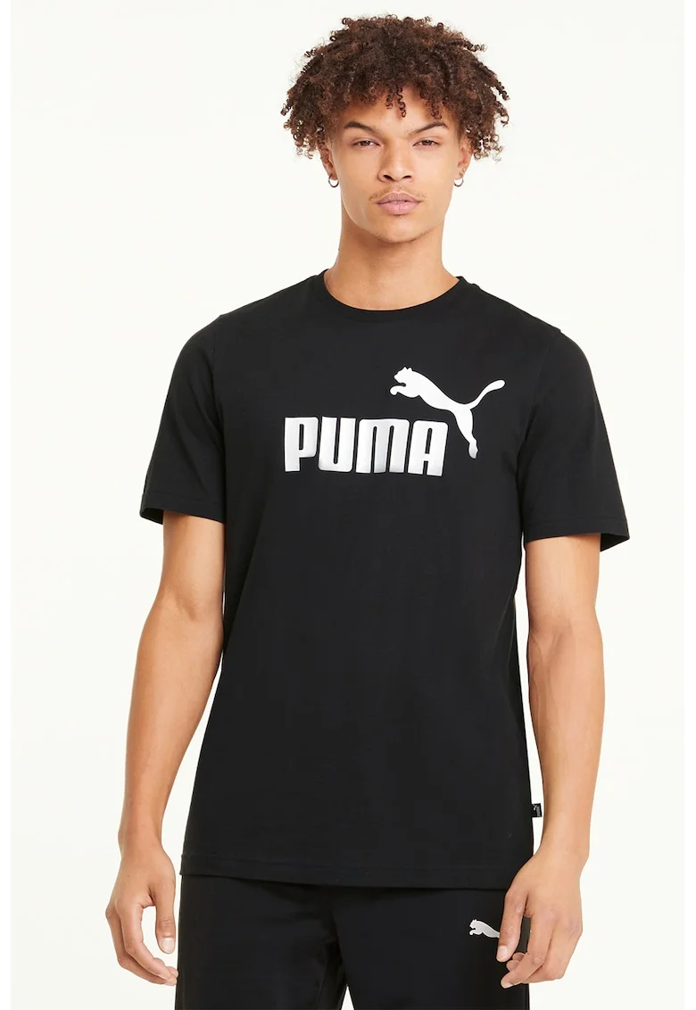 Tricou de bumbac cu imprimeu logo Essential, Alb/Negru