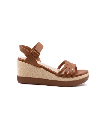 Sandale wedge din piele ecologica, Caramel