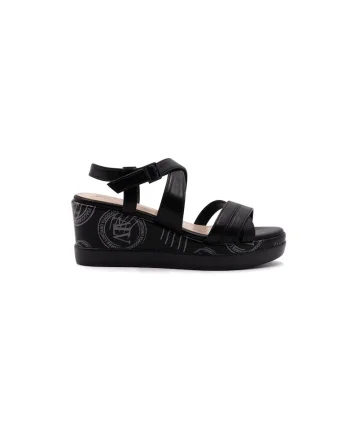 Sandale wedge din piele ecologica, Negru