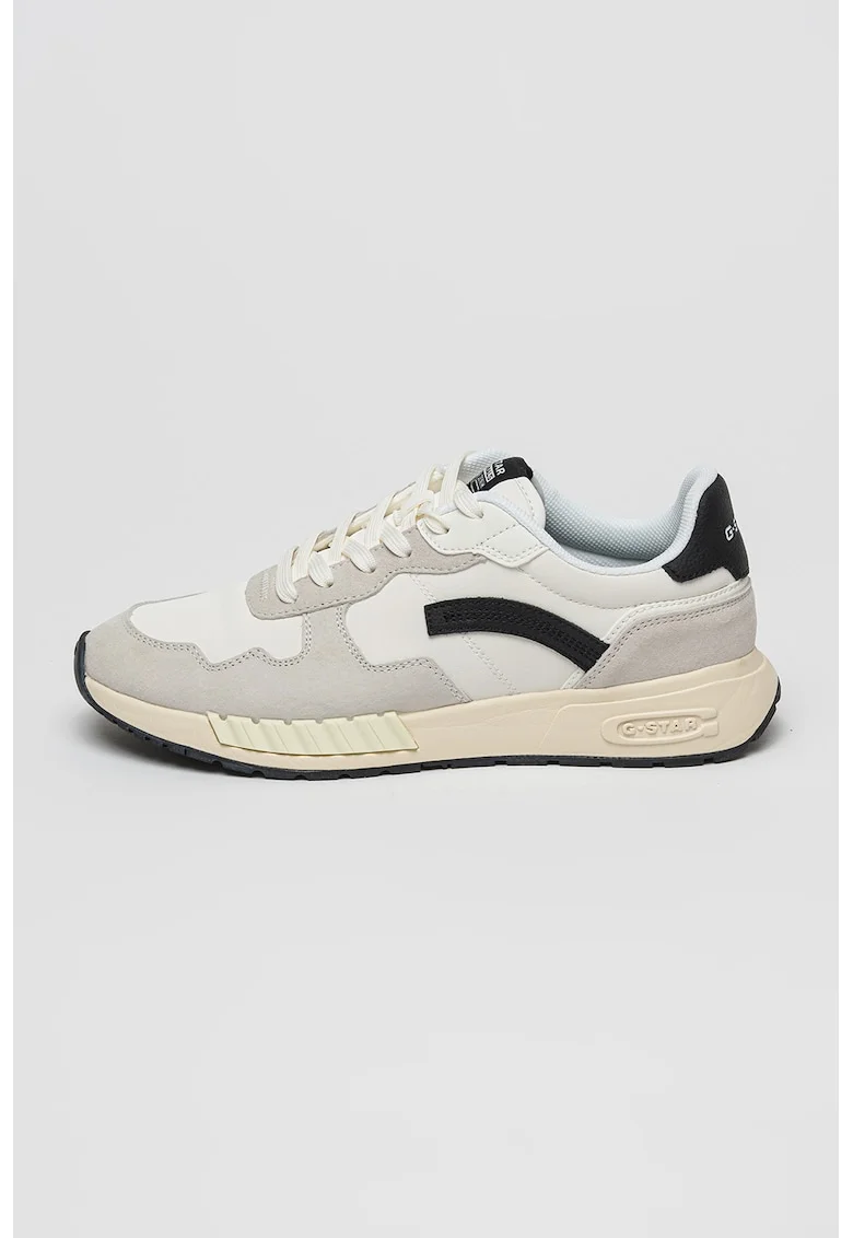 Pantofi sport din piele intoarsa si piele ecologica Aver, Alb/Negru/Gri deschis