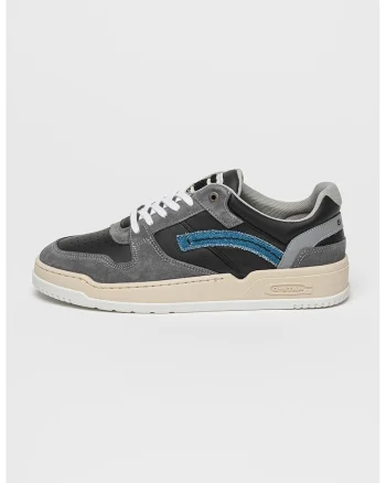 Pantofi sport low-cut din piele si piele intoarsa Grid, Negru/Gri inchis