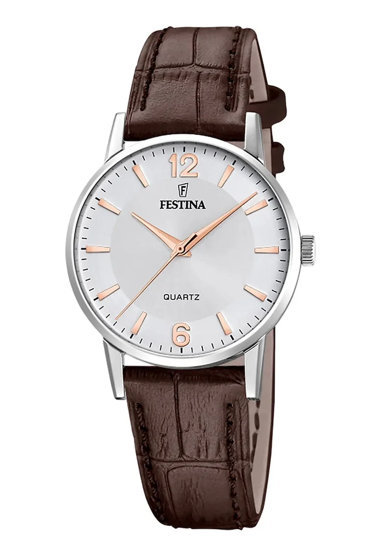 Ceas quartz cu o curea din piele, Maro inchis