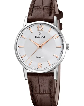 Ceas quartz cu o curea din piele, Maro inchis