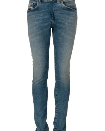 Blugi slim fit cu aspect decolorat D-Strukt, Albastru,