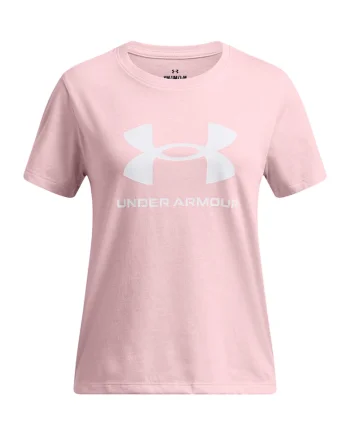 Tricou cu decolteu la baza gatului si imprimeu logo, Alb/Roz deschis