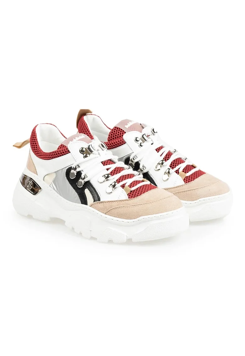 Pantofi sport cu design colorblock si garnituri de piele,