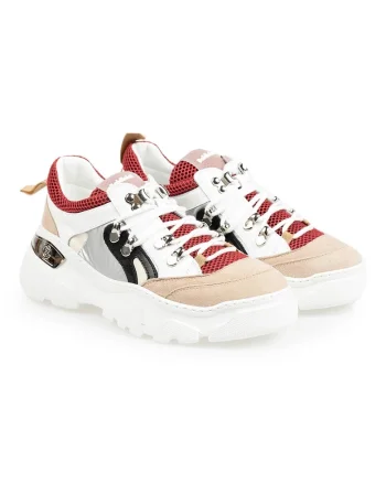 Pantofi sport cu design colorblock si garnituri de piele,