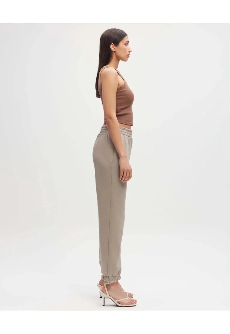 Pantaloni-jogger din bumbac organic cu talie elastica, Bej