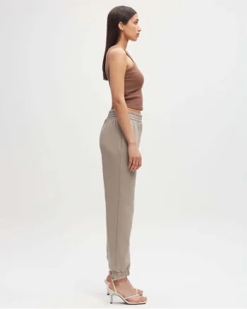 Pantaloni-jogger din bumbac organic cu talie elastica, Bej
