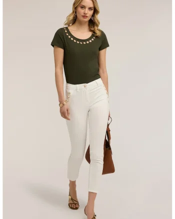 Pantaloni skinny cu talie medie, Alb
