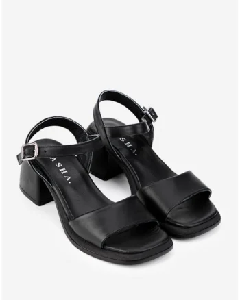 Sandale dama negre din piele cu varful patrat