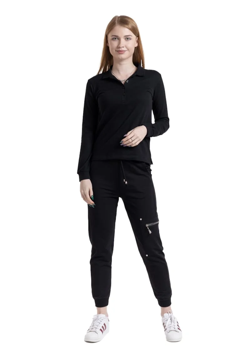Tricou Polo dame negru, Bumbacel, Negru