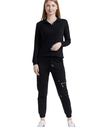 Tricou Polo dame negru, Bumbacel, Negru