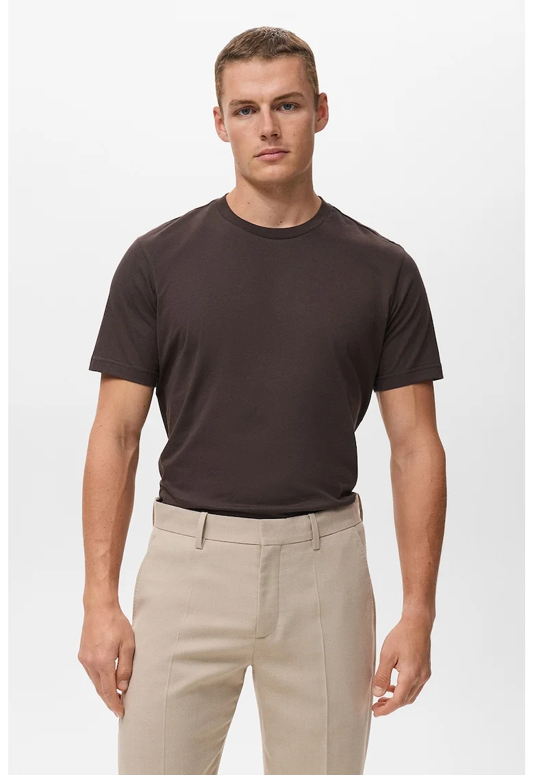 Tricou cu decolteu la baza gatului, Maro inchis