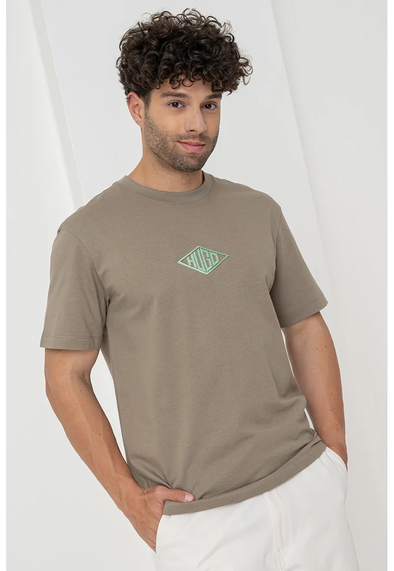 Tricou cu logo si decolteu la baza gatului Darunu, Kaki