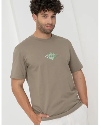 Tricou cu logo si decolteu la baza gatului Darunu, Kaki