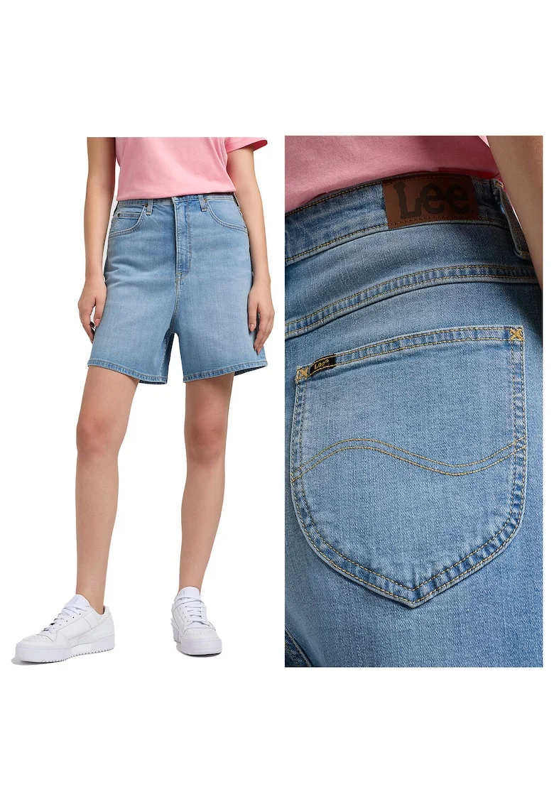 Blugi Scurti Dama,  Lee Stella Short, Regular Fit, Fermoar, Lungime Scurta, Denim Aspect, Buzunare Frontale Si La Spate, Bumbac, W28, Albastru, Albastru